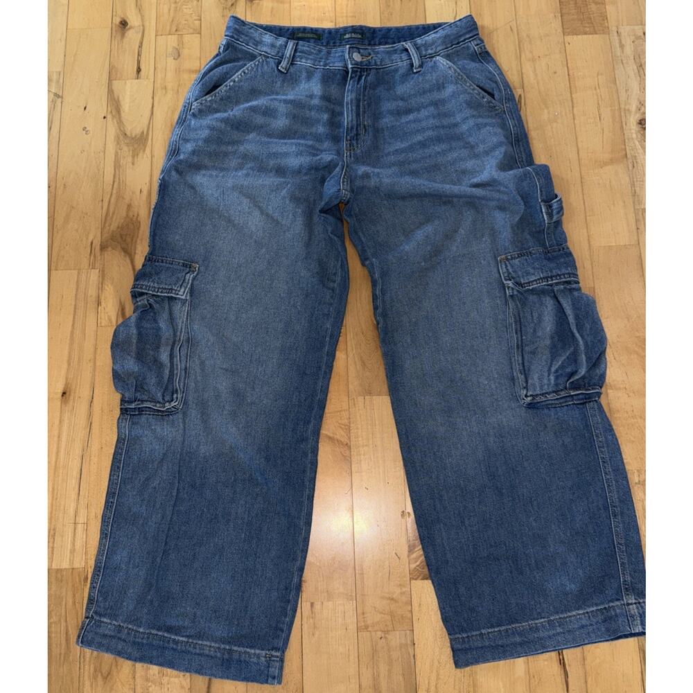 Wild Fable Womens Mid-Rise Baggy Cargo Jeans Medium Wash Blue Wide Leg Size 10R